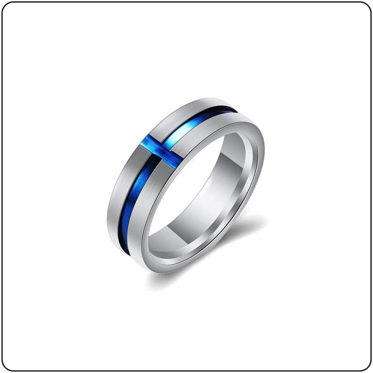 Fusamk Fashion Blue Epoxy Stainless Steel Cross Band Ring - Image 2